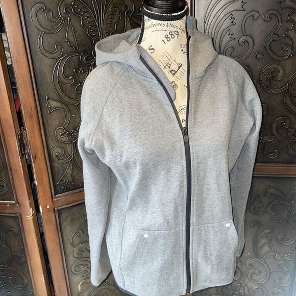 Gap Fit Gray Fleece Full Zip Athletic Sweater Jacket With Hood Women's XXL - Picture 2 of 6